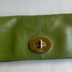 Coach apple green kid leather clutch bag